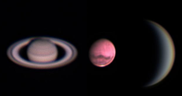 连接望远镜和行星照相机拍摄的土星、火星、金星和木星